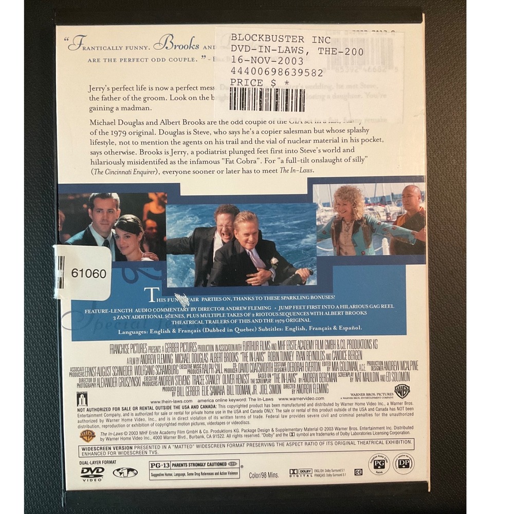 The In-Laws DVD 2003 Widescreen Michael Douglas Albert Brooks Ryan Reynolds PG13 - Picture 2 of 3
